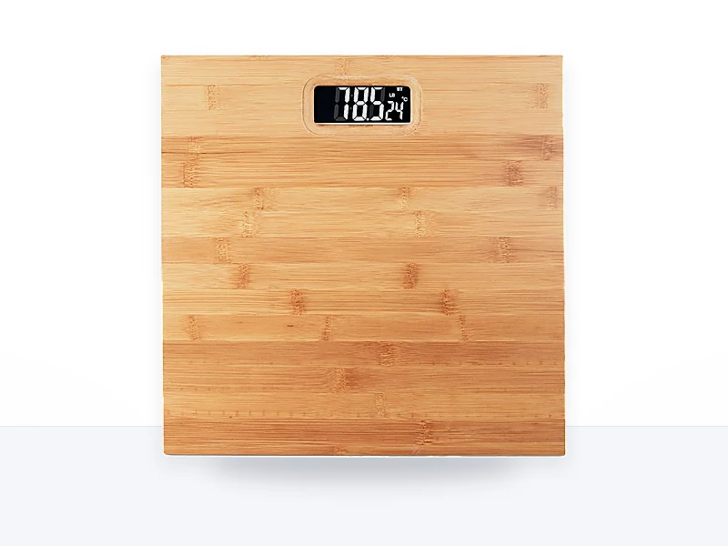 Relaxdays Báscula Baño Digital Hasta 180 kg, Bambú y Plástico