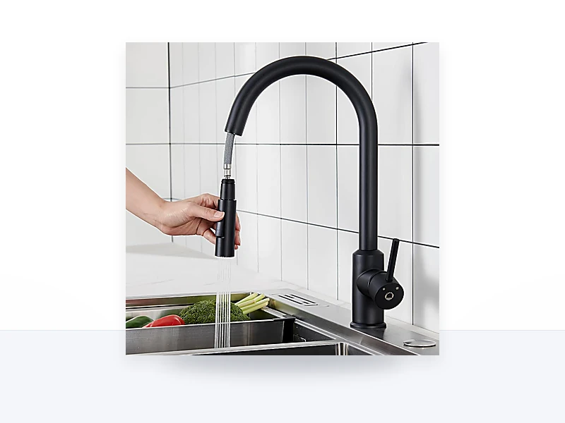 CECIPA Grifo Cocina Negro Extraible con Ducha